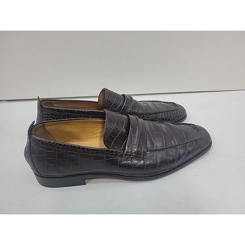 Cole Haan Mens Brown Croc Embossed Leather Penny Loafers Shoes 9.5 M 3709